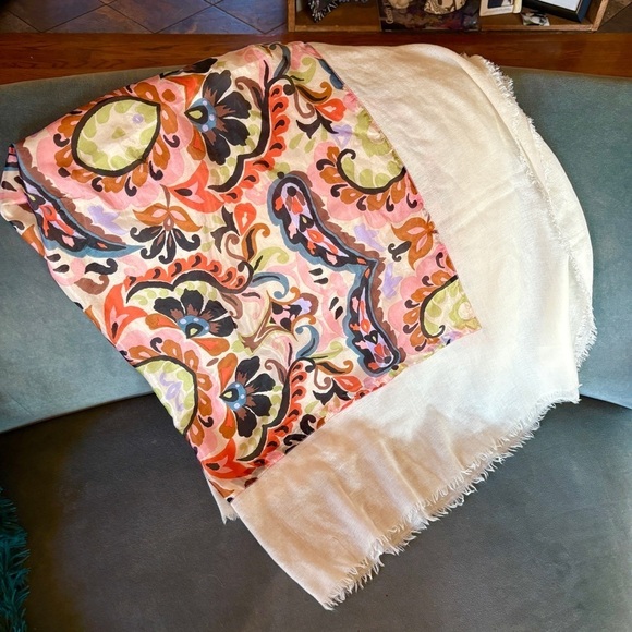 Exotic Floral Silk scarf wrap sarong extra large 56” x 59” vintage textile art - Picture 13 of 15